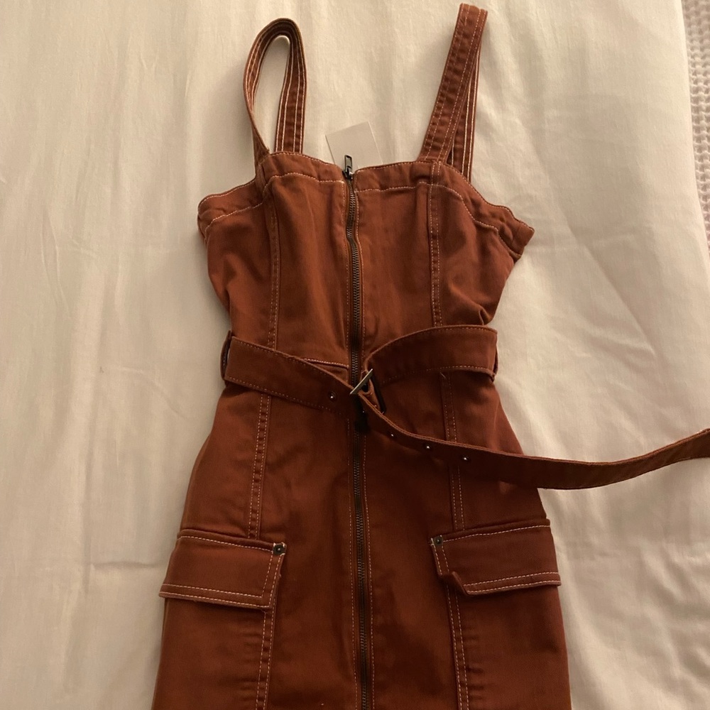 Front Zip Denim Dress with Belt